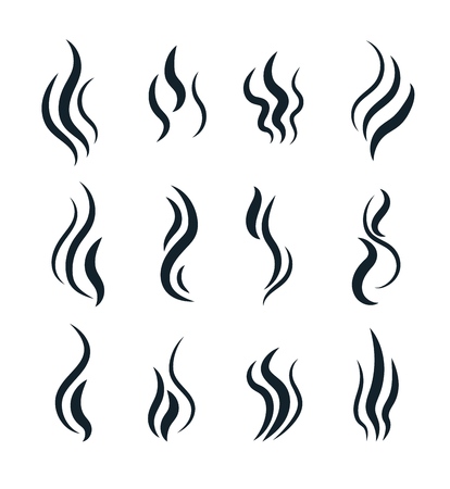 Smell symbols. heating pictograms, cooking steam warm aroma smells stinks mark, steaming vapour smoke, odour stench vector icons. illustration of smell fume and scent, line evaporation