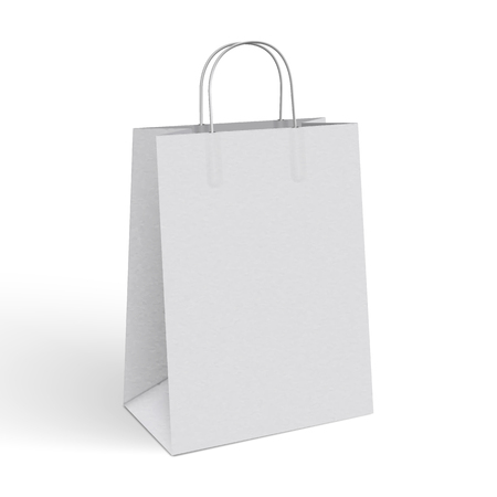 3d realistic vector illustration of white paper shopping bag