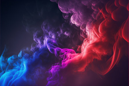 Abstract, red and blue smoke background in the dark.