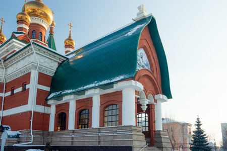 Part of the building of the temple in honor of the holy great martyr george the victorious. photo taken in chelyabinsk, russia.