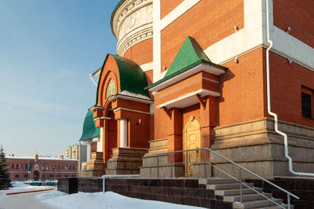 Part of the building of the temple in honor of the holy great martyr george the victorious. photo taken in chelyabinsk, russia.