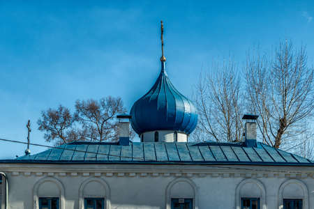 Part of the building of the temple in honor of the icon of the mother of god of all who sorrow joy. photo taken in chelyabinsk, russia. Banco de Imagens
