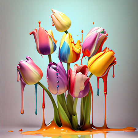 Assorted colored tulips and abstract. generative ai 免版税图像