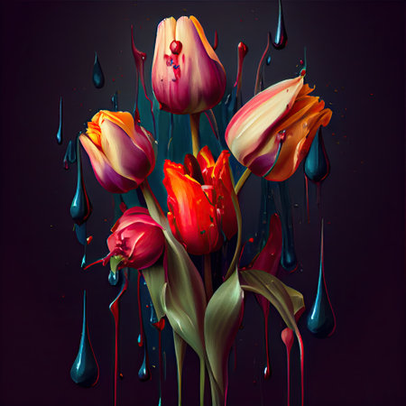 Assorted colored tulips and abstract. generative ai