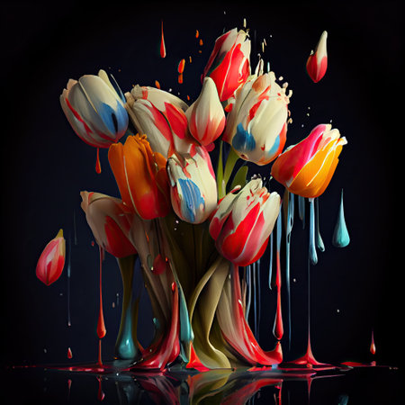 Assorted colored tulips and abstract. generative ai 免版税图像