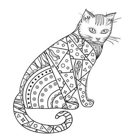 Mandala Avec Des Chats Zentangle Chat Dessine Main Avec Des Motifs Abstraits Sur Fond D Isolement Concevoir Pour La Relaxation Spirituelle Pour Les Adultes Illustration En Noir Et Blanc A Colorier Apercu Pour