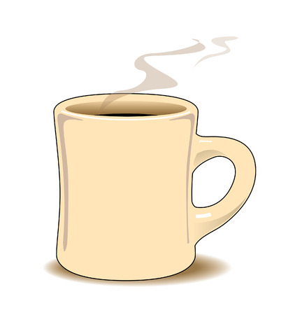 cream colored coffee mug with black coffee and steam rising royalty