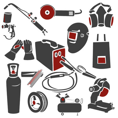 A set of welding and metal works icons. Иллюстрация