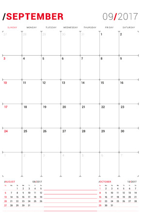 september 2017 vector print template monthly calendar planner