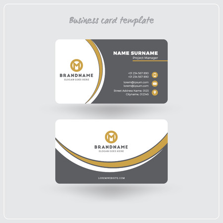 Download Free Modele D Impression De Carte D Affaires Golden Et Gris Carte De Visite Personnelle Avec Le Logo De L Entreprise Design Plat Propre Coins Arrondis Illustration Vectorielle Carte De Visite Mockup With Shadows Clip Art PSD Mockup Template