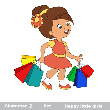 1 つの漫画の女の子 趣味はショッピングします 赤ちゃんの文字 子供のためのゲーム のイラスト素材 ベクタ Image