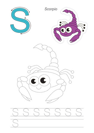 ベクトルの運動には アルファベットが示されています 手書きを学ぶ ゲームと教育 トレースするページ 子供のゲーム 完全な英語のアルファベット S カタツムリの手紙のためのワークシートをトレースします のイラスト素材 ベクタ Image