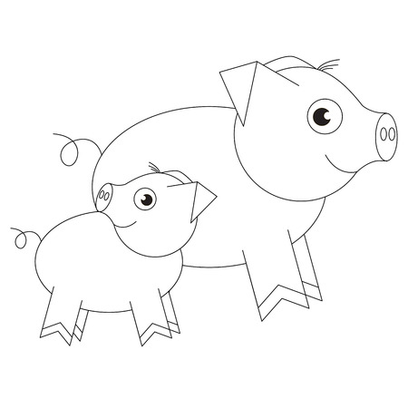 Maman Cochon Et Sa Bande Dessinee De Bebe Objet Souligne Avec Un Trait Noir Clip Art Libres De Droits Vecteurs Et Illustration Image