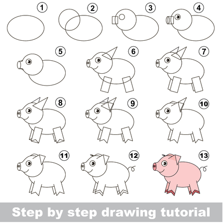 Kid Educação E Jogos - O Tutorial De Desenho Para Crianças Pré-escolares  Com Nível De Jogo Educacional Fácil De Criança, A Escola De Desenho  Engraçado. Como Desenhar Piggy Ilustraciones svg, vectoriales, clip