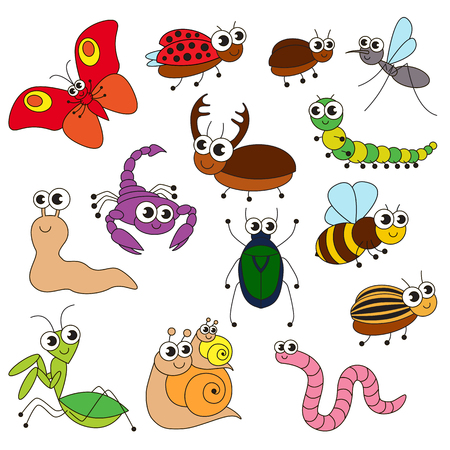 かわいい小さな虫は レベルが簡単な教育ゲーム就学前の子供のための大きな塗り絵を着色するのに設定します のイラスト素材 ベクタ Image