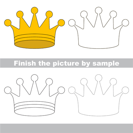 サンプルで絵を完成し 金の王冠を描画する子供のための簡単な教育ゲーム 難易度のレベルが簡単なゲーム就学前の子供のためのワークシートの描画 のイラスト素材 ベクタ Image