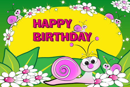 Snail and flowers - Birthday Card for kids
