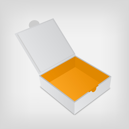 Open packaging design box mockup gray square shape and orange color inside mock up template ready for your design vector illustration isolated on white background