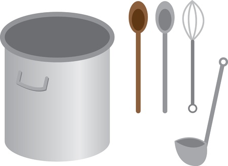 ステンレス スプーン泡立て器とお玉と鍋料理のイラスト素材 ベクタ Image ステンレス スプーン泡立て器とお玉と鍋料理のイラスト素材 ベクタ Image