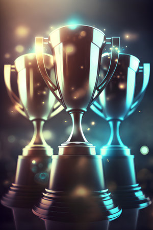 Trophy cup on a dark background. 3d rendering, 3d illustration.