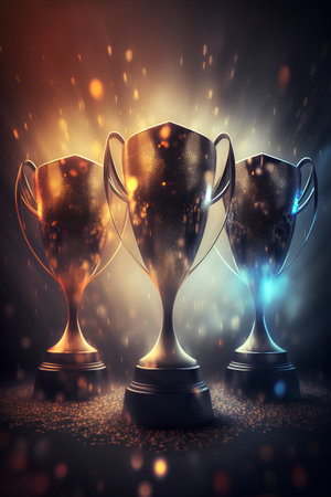 Trophy cups on a dark background. 3d illustration. sport