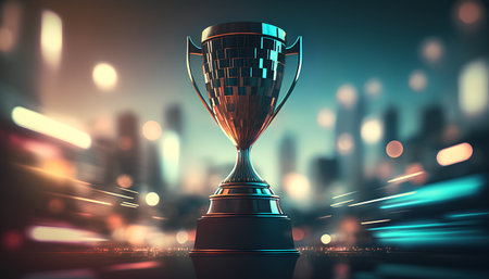 3d rendering of a trophy on a background of the night city Stock Photo