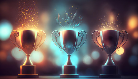 3d render of trophy cup on abstract background. award ceremony concept Stock Photo