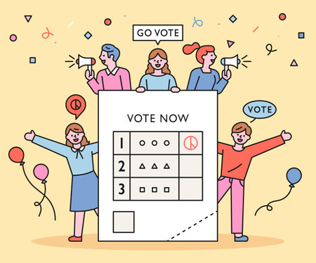 People are holding an election event next to a large ballot. flat design style minimal vector illustration. Banco de Imagens
