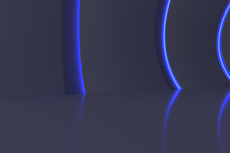 光の線で抽象的な光沢のあるインテリア 3 D レンダリング の写真素材 画像素材 Image