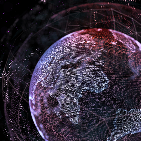 connections global communication in the world map view on dark space background 3d illustration stock