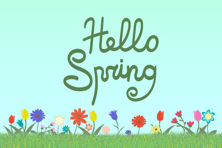 Hello Spring ベクター イラスト はがき 幸せ かわいい 愛で描かれた手 のイラスト素材 ベクタ Image