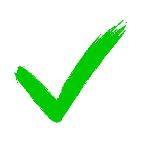 Check mark symbol yes button for vote in check box, web, etc. dirty grunge hand drawn tick v with brush strokes vector illustration isolated on white background mark graphic design. Banco de Imagens