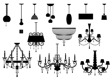 Sets Of Silhouette Chandelier And Lamp Illustration Sets Of Silhouette Chandelier And Lamp Illustration