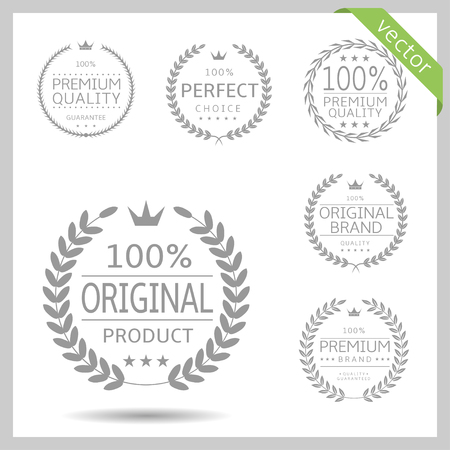 Laurel wreath label badge set isolated perfect choice original product premium quality vector illustration