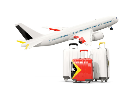 ブータンの国旗がついた 白で隔離の飛行機によって 3 つの袋 3 D イラストレーション の写真素材 画像素材 Image