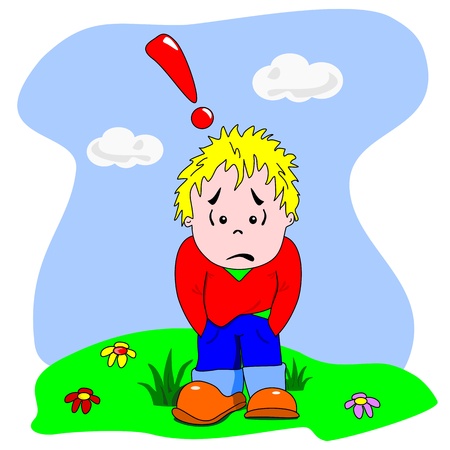 A cartoon vector of a sad disappointed young boy Stock Photo