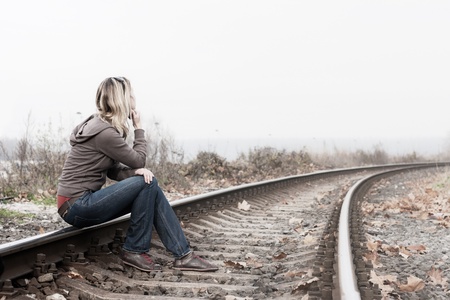 sad lonely: Depressed woman.