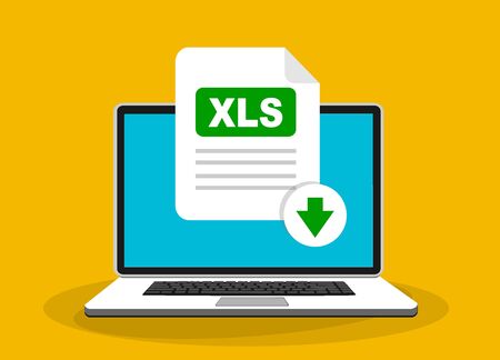 Download xls button on laptop screen. downloading document concept. file with xls label and down arrow sign. vector stock illustration. Фото со стока Download xls button on laptop screen. downloading document concept. file with xls label and down arrow sign. vector stock illustration. Фото со стока