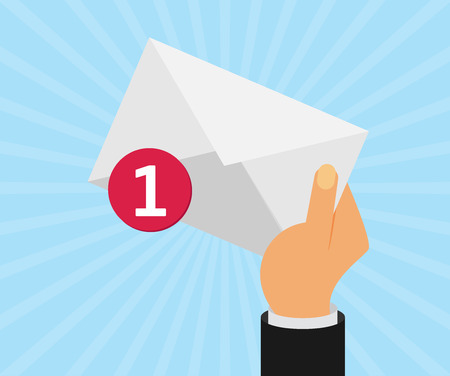 白い封筒手紙カウンター通知 郵便屋さんの手 受信電子メール メッセージ メール配信サービスの概念のイラスト素材 ベクタ Image