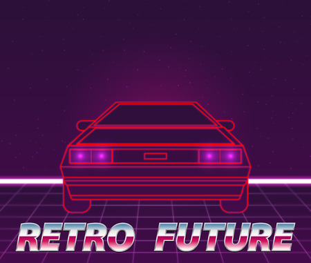 レトロな未来は 80 年代の特撮背景スタイルします 未来の車 のイラスト素材 ベクタ Image