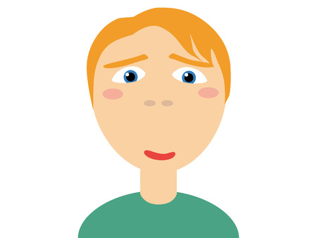 白い背景の上のカメラを見て赤のカジュアル シャツ角質男で茶髪のフラット ベクトル イラストのイラスト素材 ベクタ Image