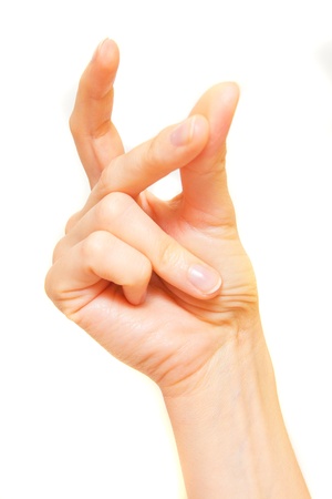 female snapping hand isolated on white background stock photo