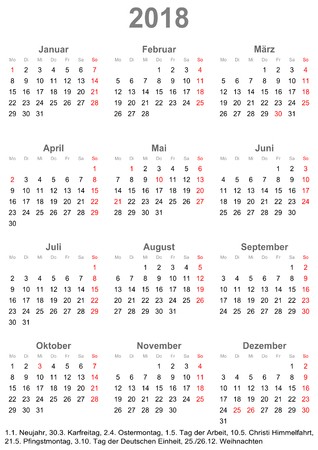one year calendar 2018