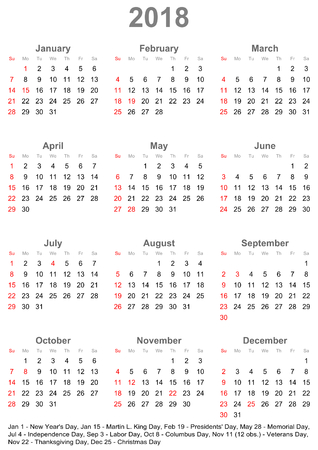 1 year calendar 2018