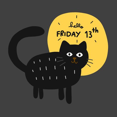 Friday 13th black cat and full moon cartoon vector illustration Vector Illustration