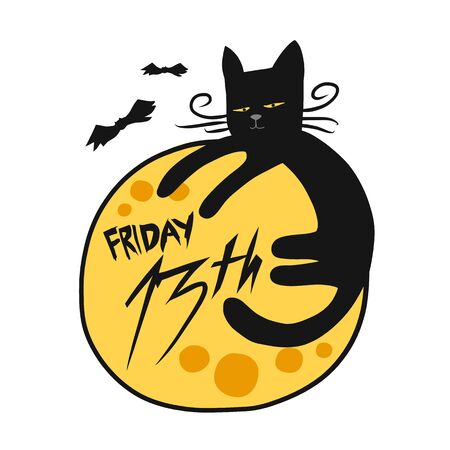 Friday 13th black cat and full moon cartoon vector illustration