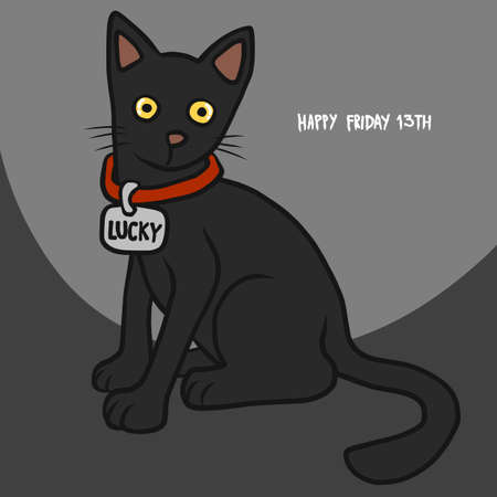 Black cat , happy friday 13th cartoon vector illustration
