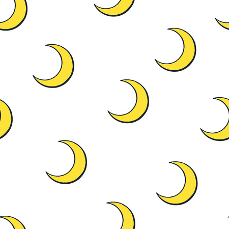 ベクトルの図 白地にかわいい黄色い三日月とシームレスなパターン 天気記号です 輪郭のパターン のイラスト素材 ベクタ Image