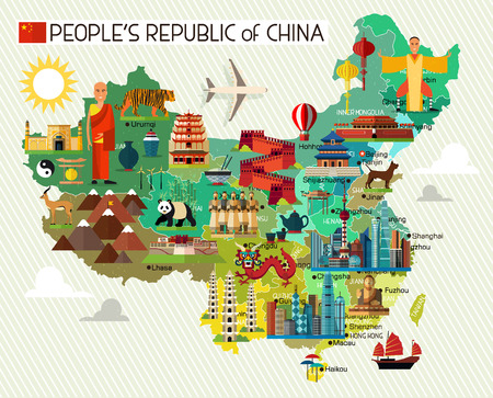 【送料0円】 中国、旅行 旅行地図の地図。ベクトルの図。の Icons.China 地図・旅行ガイド