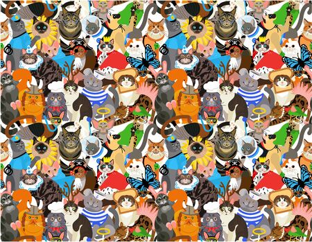 Seamless pattern with cats dressed in costumes
